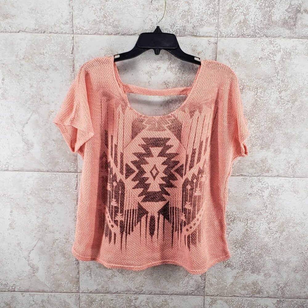Apricot Cropped Halterneck Halter Top Open Knit Oversized Sleeveless Shirt Sz XL